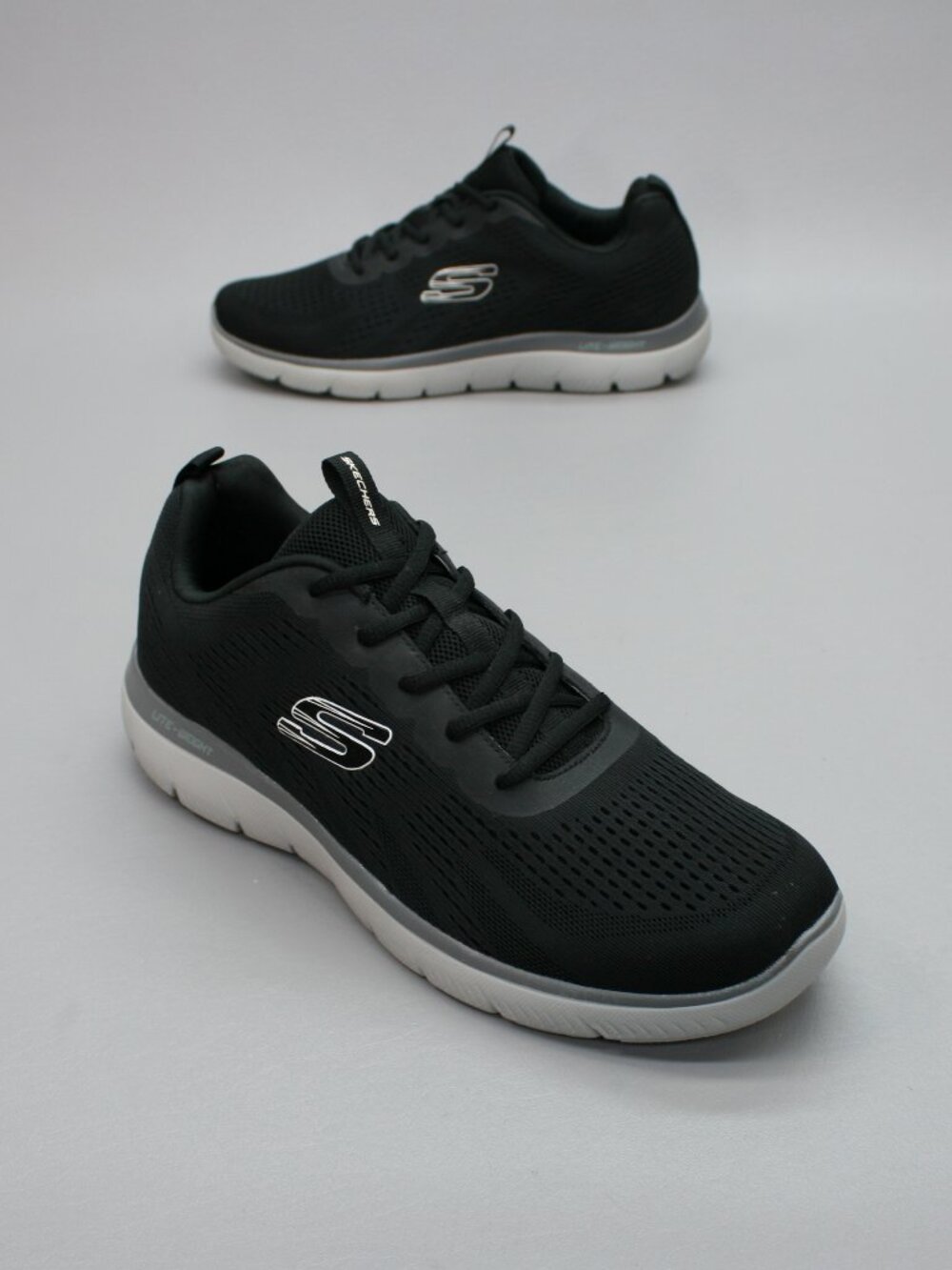 Skechers Men's 12 Summit Black Mesh Memory Foam Lace-up Gym Shoes Sneakers 16890